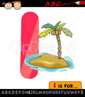 letter i with island cartoon illustration