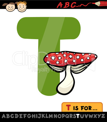 letter t with toadstool cartoon illustration