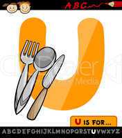 letter u with utensils cartoon illustration