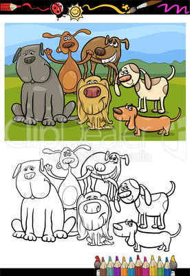 dogs group cartoon coloring book