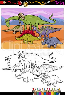 dinosaurs group cartoon coloring book