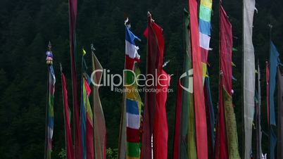 Praying flags at the foothills of a himalayas