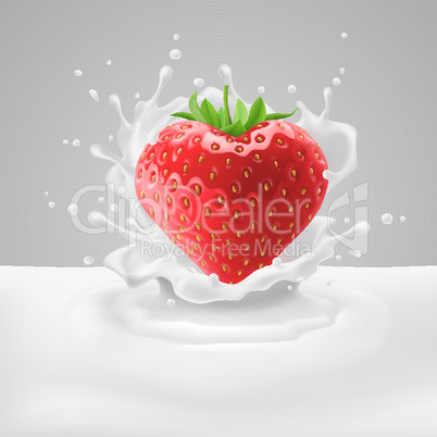 Strawberry heart with milk