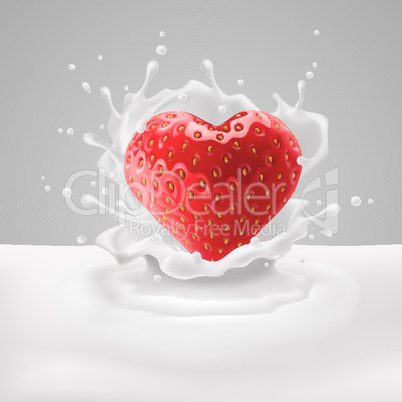 Strawberry heart with milk