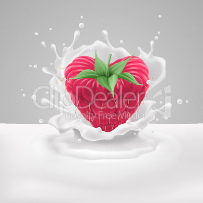 Raspberry heart with milk