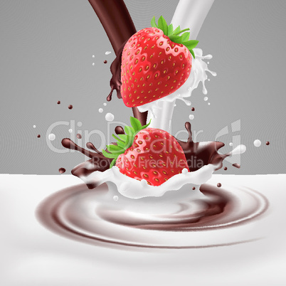 Strawberries with milk and chocolate
