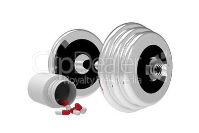 Dumbbell with vial of pills