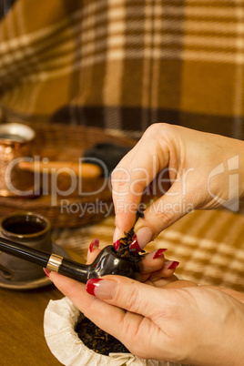 laid tobacco smoking pipe