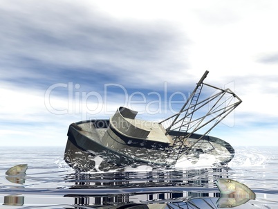 Fishing boat sinking - 3D render