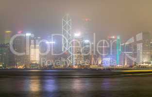 Hong Kong night skyline as seen from Kowloon promenade