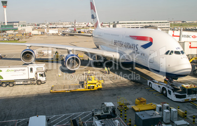LONDON - APRIL 11, 2014: British Airways Airbus A380 in Heathrow