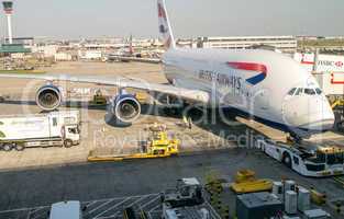 LONDON - APRIL 11, 2014: British Airways Airbus A380 in Heathrow