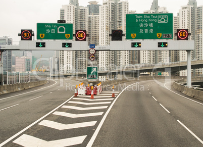 Hong Kong Interstate. Signs entering the city