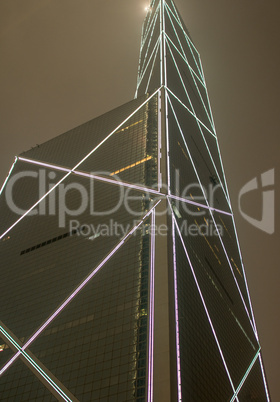 Upward view of Hong Kong Central skyscrapers at night