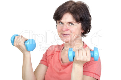 Woman with dumbbells during sport