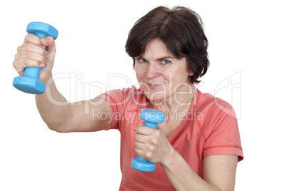 Woman with dumbbells during sport