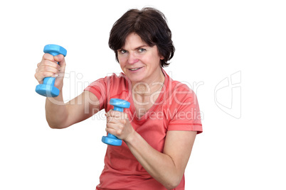 Woman with dumbbells during sport