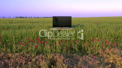 Modern plasma display panel on green meadow