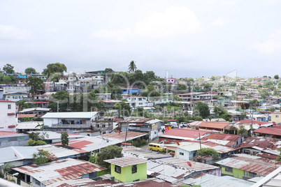 Aerial view of shanty towns in Panama City, Panama