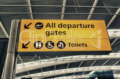 All departure gates and Toilets sign in the airport