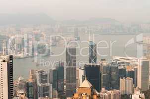 Hong Kong and Kowloon buildings. Aerial view of skyscrapers on a