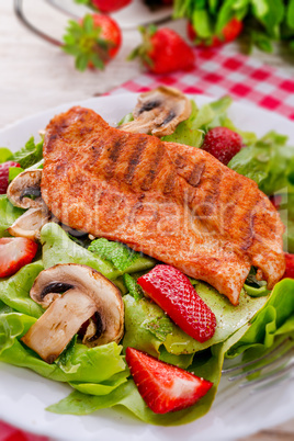 steak with green salad