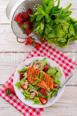 steak with green salad