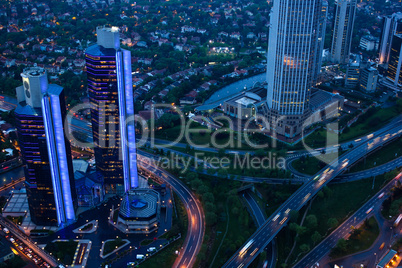 Evening Traffic in the City. View from Above