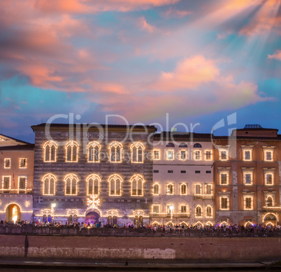 Pisa, Luminaria night show with Lungarni illuminated by thousand