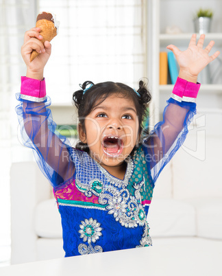 happy girl eating ice cream.