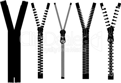 Set of different zippers
