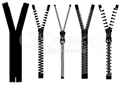 Set Of Different Zippers Isolated