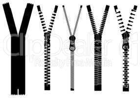 Set Of Different Zippers Isolated
