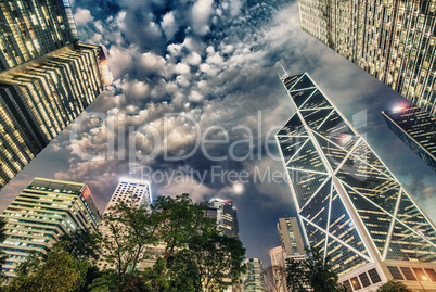 Modern night city skyline against a beautiful sky