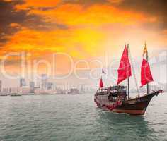 Famous Red Sails Ship crossing the strait from Hong Kong to Kowl