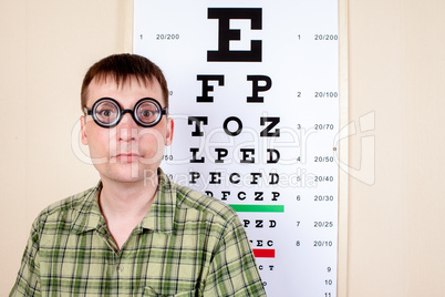 funny manwearing spectacles in an office at the doctor