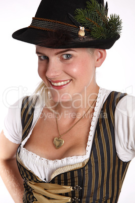 Young blonde woman in traditional bavarian costume