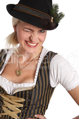 Young blonde woman in traditional bavarian costume