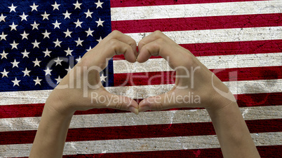 Hands Heart Symbol USA Flag