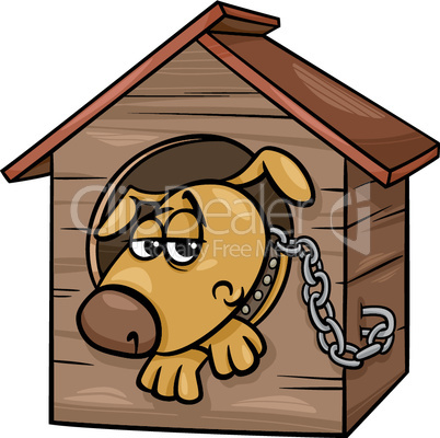 sad dog in kennel cartoon illustration