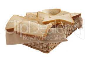 Sliced white bread in a basket