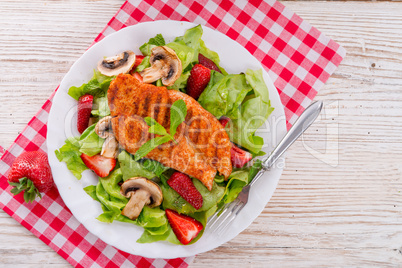 steak with green salad