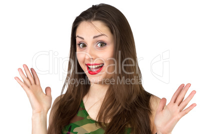 Surprised Girl in camouflage shirt