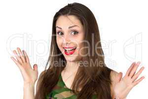 Surprised Girl in camouflage shirt