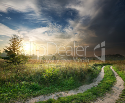 Thunderstorm and country road