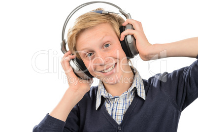 Happy boy listening to music