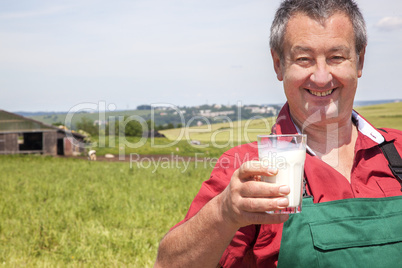 Farmer with glass of milk before his court