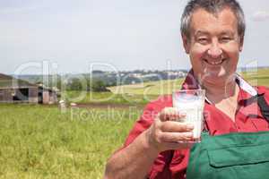 Farmer with glass of milk before his court