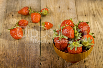 fresh strawberries in wood bowl