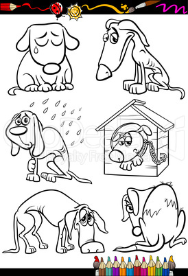 sad dogs group cartoon coloring book